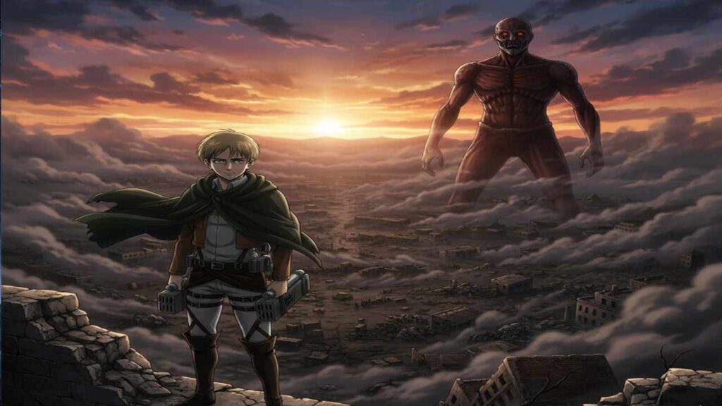 Wallpaper featuring Armin Arlert from Attack on Titan Season 2, showcasing his determined expression and iconic uniform.
