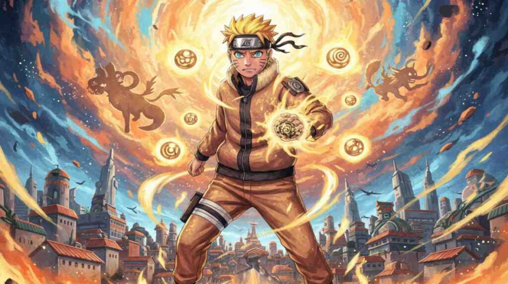 The Last: Naruto the Movie" wallpaper displaying Naruto Uzumaki in a striking pose, surrounded by vivid colors and effects