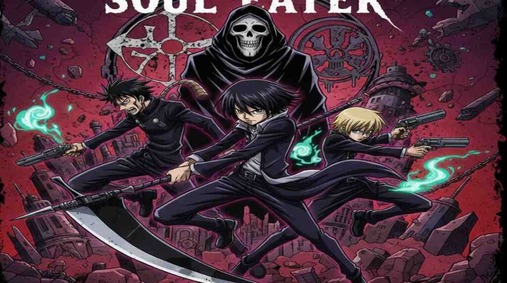 Soul Eater in a dynamic action pose against a dark background