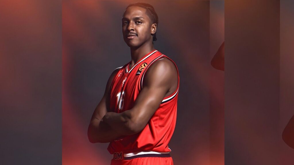 Zach Leday in a red basketball jersey with white trim, arms crossed, against a moody red studio backdrop.