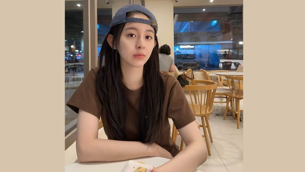 Park Ji-hu with long hair seated at a table, engaged in conversation or contemplation.