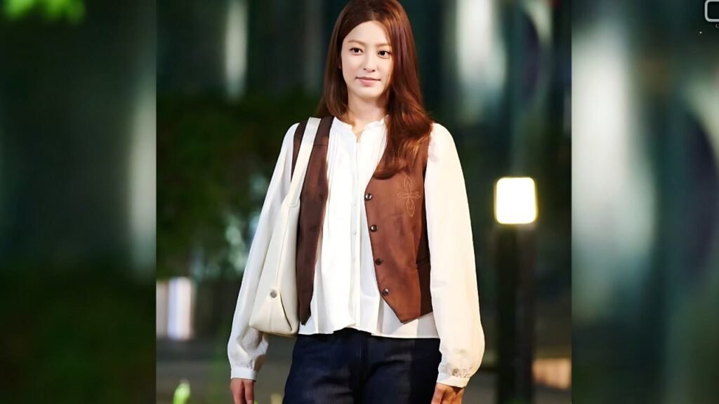 Park Se-young wearing a white shirt and a brown vest, standing confidently with a neutral expression.